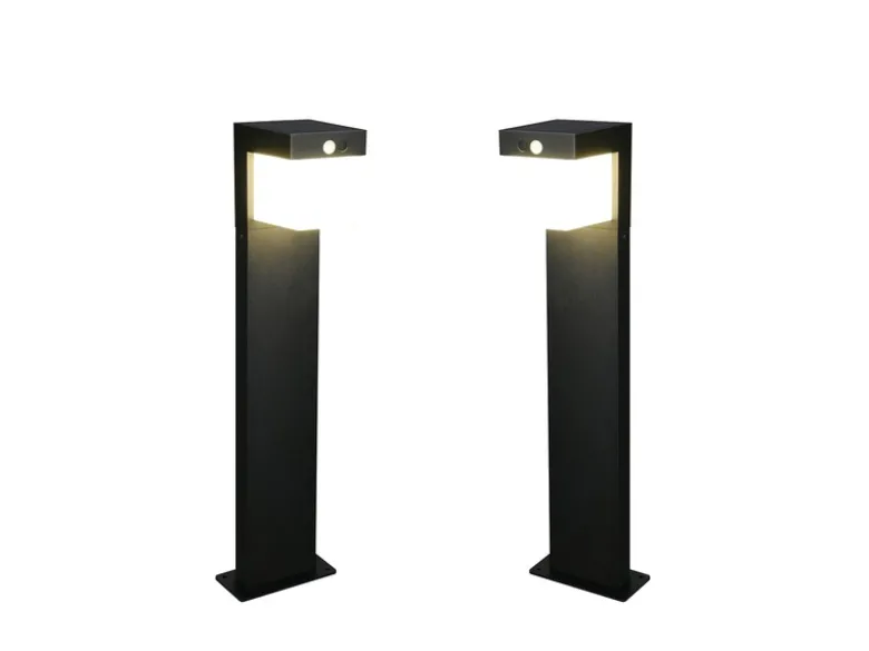 2er SET Pollerleuchten mit Solar und Strom, Hybrid mit Bewegungsmelder H: 50cm