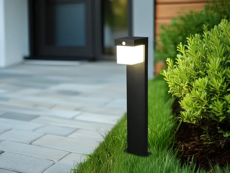 2er SET Pollerleuchten mit Solar und Strom, Hybrid mit Bewegungsmelder H: 50cm