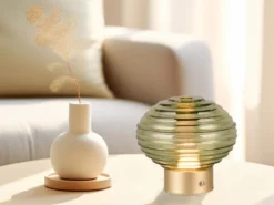 2er SET Retro Akku Tischleuchten mit Glas Lampenschirm Grün, Höhe 14cm