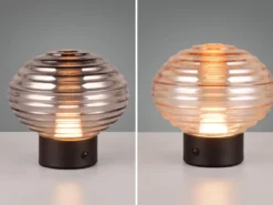 2er SET Retro Akku Tischleuchten mit Rauchglas & Bernsteinglas, Höhe 14cm