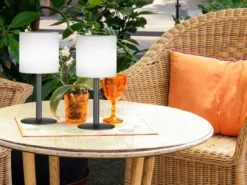 2er SET RGB Tischlampen mit Fernbedienung, per Solar & USB aufladbar, Höhe 30cm