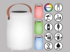 2er SET RGB Tischleuchten 20cm mit Fernbedienung, per USB & Solar aufladbar