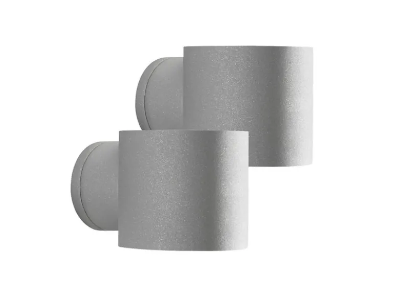 2er-Set runde Wandleuchte MODENA grau, Up-/Down-Light, GU9, Höhe 9 cm, IP44