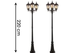 2er-Set schwarze Gartenlaterne FIRENZE 3 x E27 inkl. Pfahl und Fundament