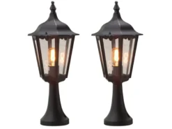2er-Set schwarze Sockelleuchten FIRENZE, E27, Aluminium, Höhe 55 cm