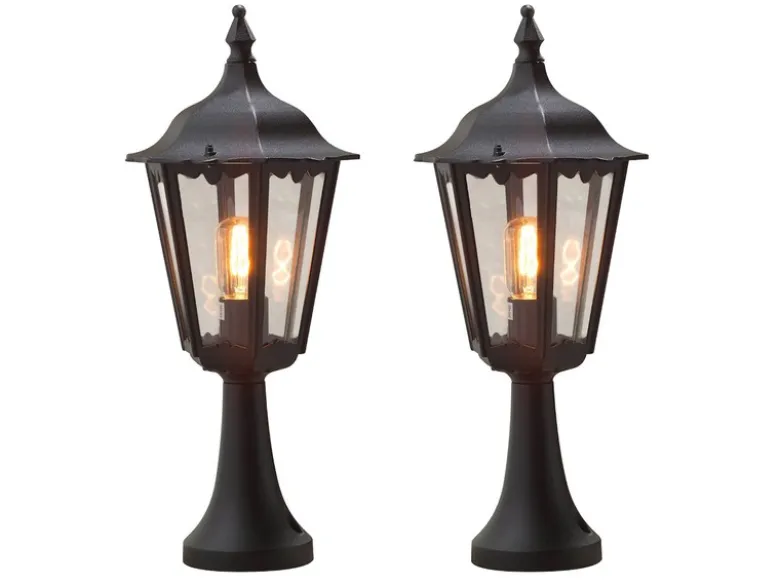 2er-Set schwarze Sockelleuchten FIRENZE, E27, Aluminium, Höhe 55 cm