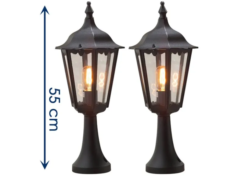 2er-Set schwarze Sockelleuchten FIRENZE, E27, Aluminium, Höhe 55 cm