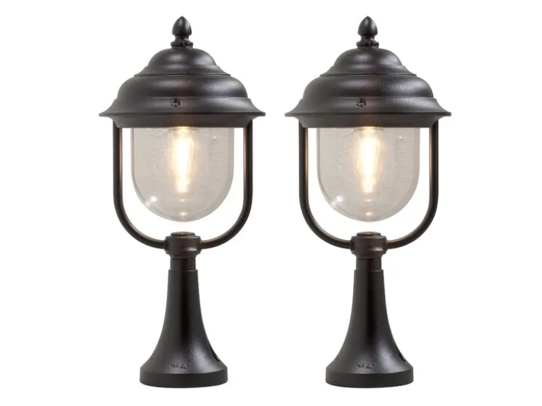 2er-Set schwarze Sockelleuchten PARMA aus Aluminium, E27, IP43, H.: 54 cm
