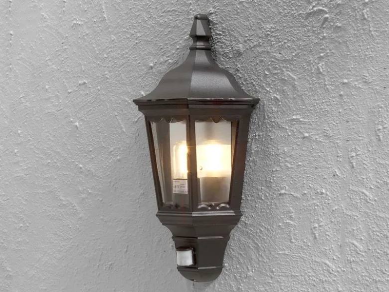 2er-Set schwarze Wandleuchten Halbschale Bewegungsmelder FIRENZE, E27, Aluminium