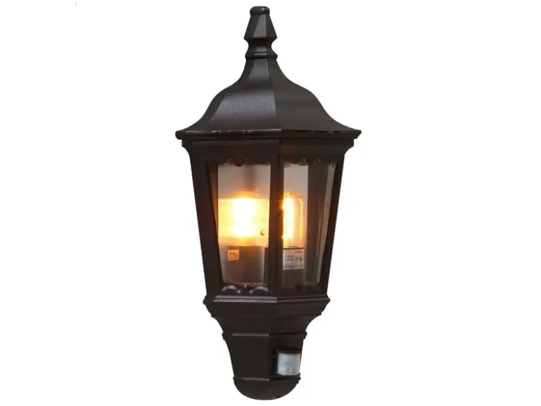 2er-Set schwarze Wandleuchten Halbschale Bewegungsmelder FIRENZE, E27, Aluminium