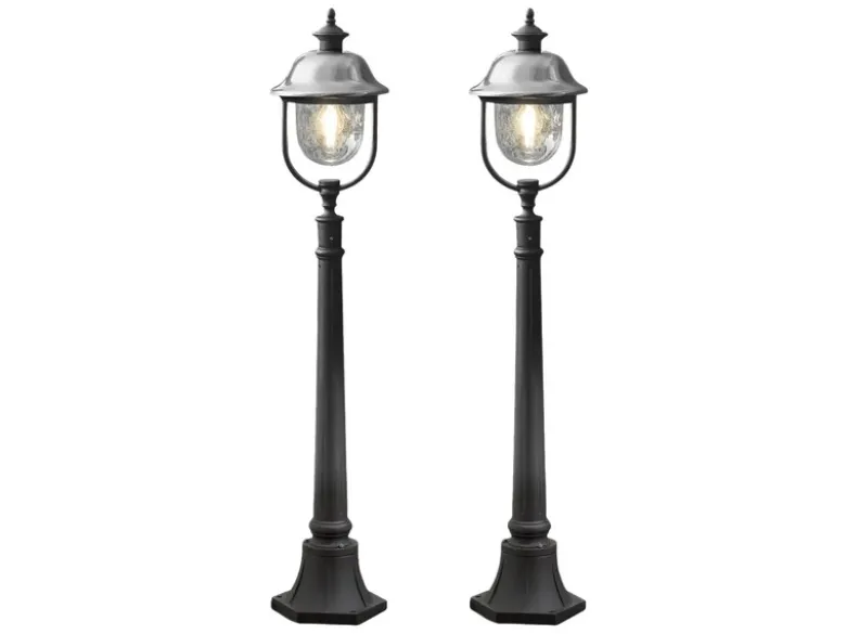 2er-Set schwarze Wegeleuchten PARMA, Edelstahl Lampendach, E27, IP43