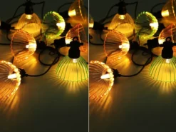 2er Set Solarbetriebene LED Outdoor Lichterkette mit 10 bunten Schirmen, 3,6 M