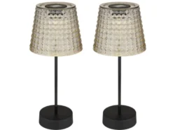 2er Set Solarbetriebene LED Outdoor Tischleuchten Rauchfarbig, Höhe 29cm