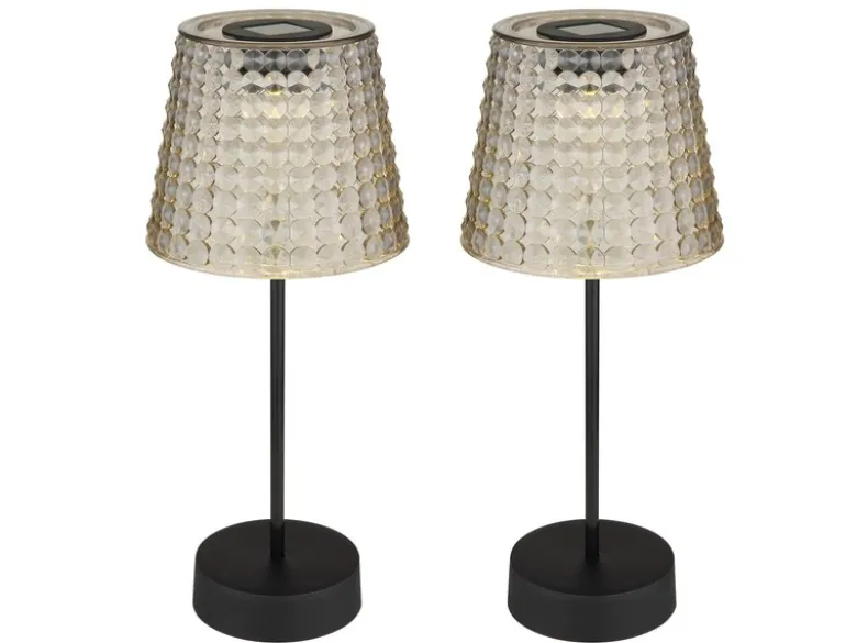 2er Set Solarbetriebene LED Outdoor Tischleuchten Rauchfarbig, Höhe 29cm