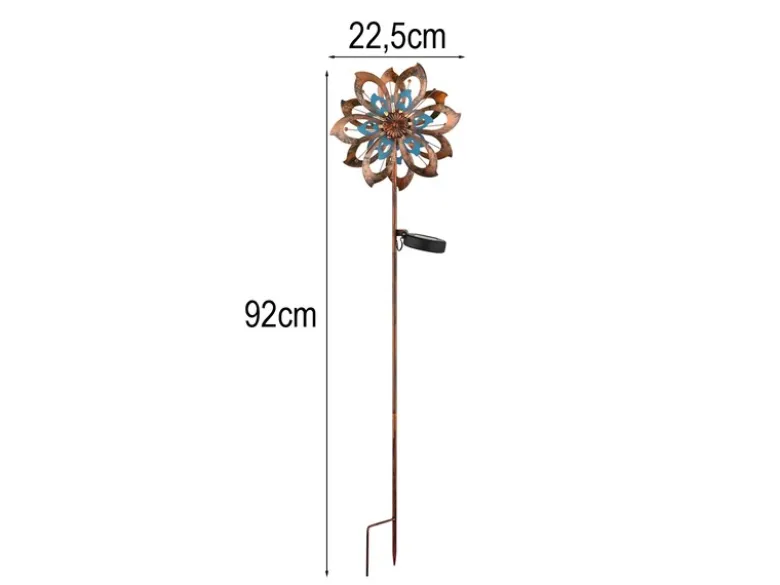 2er Set Solar Gartenstecker Windrad mit Erdspieß in Kupfer & Blau, Höhe 92cm