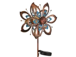 2er Set Solar Gartenstecker Windrad mit Erdspieß in Kupfer & Blau, Höhe 92cm