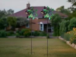 2er Set Solar Gartenstecker Windspiel mit Erdspieß Metall Bunt, Höhe 124cm