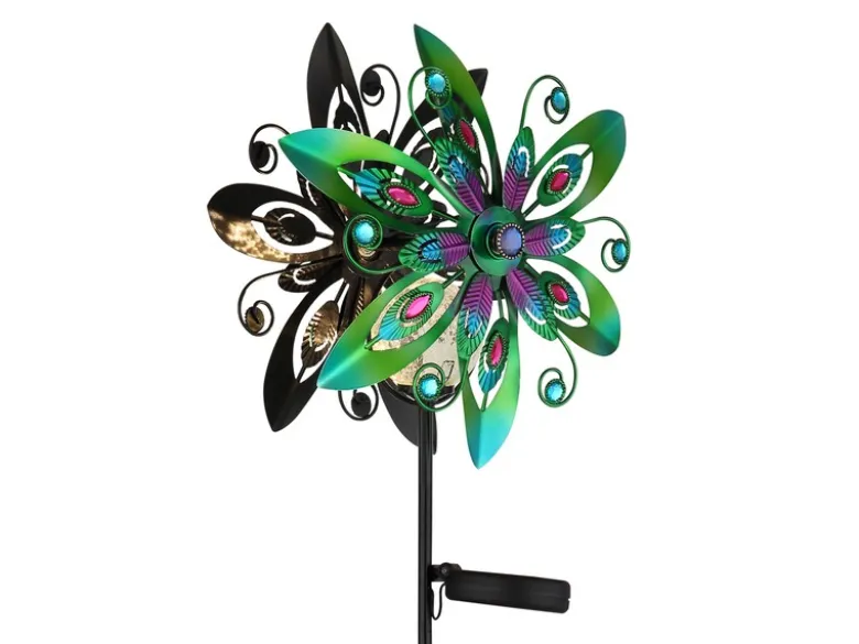 2er Set Solar Gartenstecker Windspiel mit Erdspieß Metall Bunt, Höhe 124cm