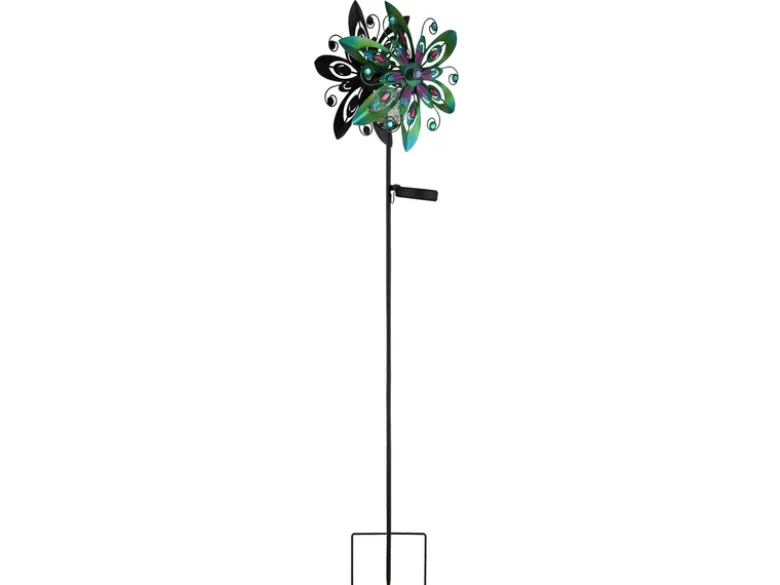 2er Set Solar Gartenstecker Windspiel mit Erdspieß Metall Bunt, Höhe 124cm