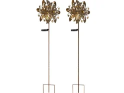 2er Set Solar Gartenstecker Windspiel mit Erdspieß Metall Rostoptik, Höhe 124cm