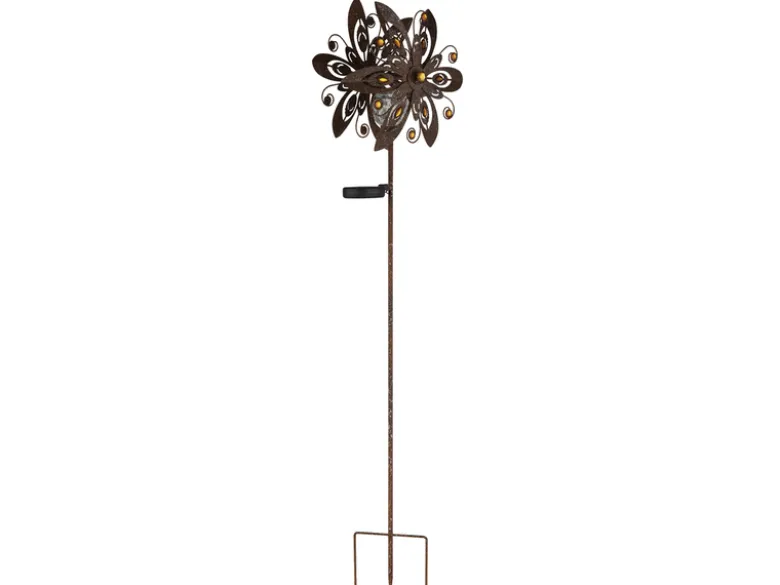 2er Set Solar Gartenstecker Windspiel mit Erdspieß Metall Rostoptik, Höhe 124cm