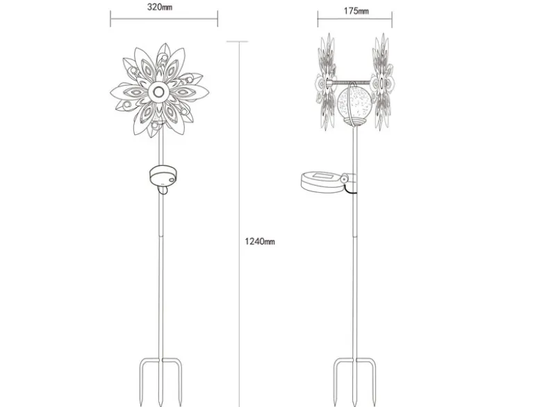 2er Set Solar Gartenstecker Windspiel mit Erdspieß Metall Rostoptik, Höhe 124cm