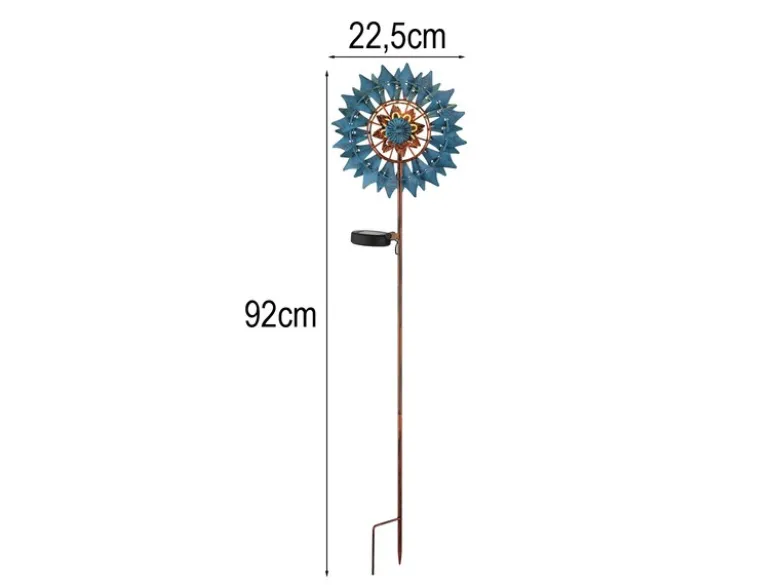2er Set Solar Gartenstecker Windrad mit Erdspieß in Blau & Kupfer, Höhe 92cm