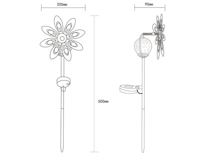 2er Set Solar Gartenstecker Windspiel mit Erdspieß in Rostoptik, Höhe 50cm