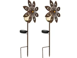 2er Set Solar Gartenstecker Windspiel mit Erdspieß in Rostoptik, Höhe 50cm