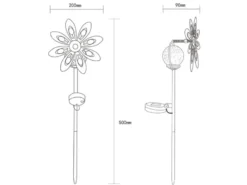2er Set Solar Gartenstecker Windspiel mit Erdspieß in Silber-Grau, Höhe 50cm