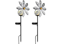 2er Set Solar Gartenstecker Windspiel mit Erdspieß in Silber-Grau, Höhe 50cm