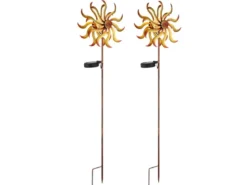 2er Set Solar Gartenstecker Windrad mit Erdspieß in Orange-Gelb & Kupfer H: 92cm