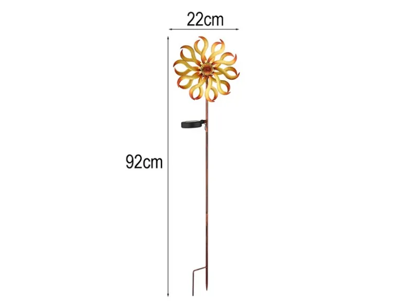 2er Set Solar Gartenstecker Windrad mit Erdspieß in Orange-Gelb & Kupfer H: 92cm