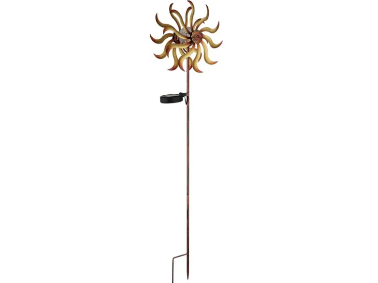 2er Set Solar Gartenstecker Windrad mit Erdspieß in Orange-Gelb & Kupfer H: 92cm