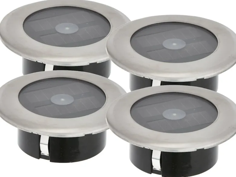 4er-Set Solar LED-Bodenspot, Edelstahl, Ø 11cm, je Spot bis 100kg belastbar