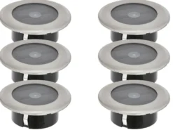 6er-Set Solar LED-Bodenspot, Edelstahl, Ø 11cm, je Spot bis 100kg belastbar