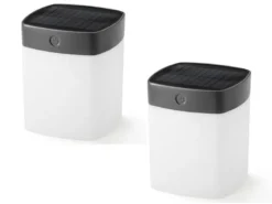 2er Set Solar LED Leuchte mit 3-Stufen Dimmer ASSISI, Höhe 14,5cm, IP44, Grau
