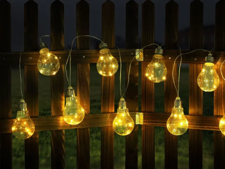 2er Set Solar LED Outdoor Lichterkette mit 10 Glühbirnen, 2 Lichtmodi, 3,8 Meter