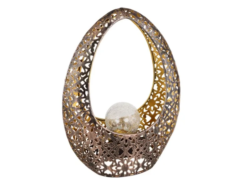 2er Set Solarleuchten mit Crackelglas, Dekorstanzungen Bronzefarben, Höhe 27,5cm