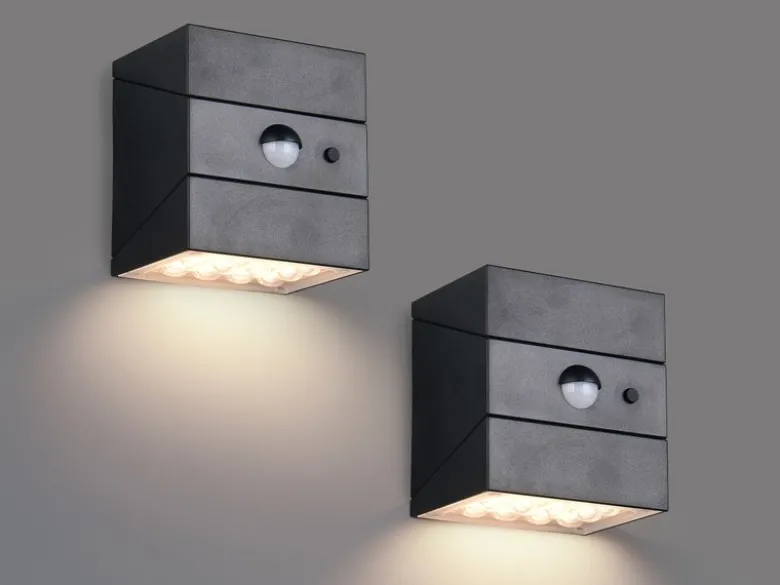 2er Set Solar Wandleuchte außen mit Bewegungsmelder, Licht drehbar, IP65, B: 9cm
