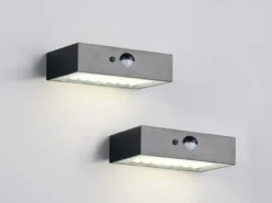 2er-Set Solar Wandleuchte außen mit Bewegungsmelder für Balkon wetterfest B 14cm