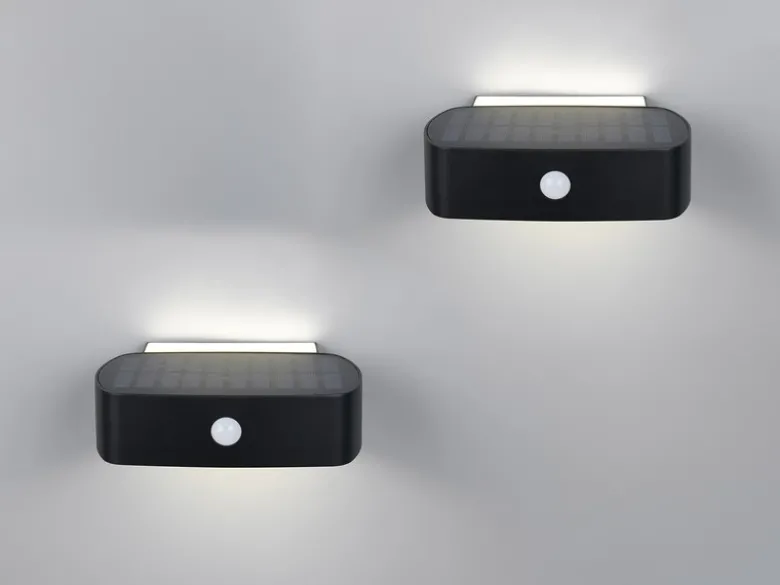 2er SET Solar Wandleuchten auch per USB aufladbar mit Bewegungsmelder, B: 21cm