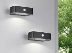 2er SET Solar Wandleuchten auch per USB aufladbar mit Bewegungsmelder, B: 21cm
