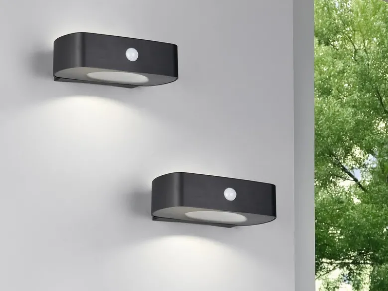 2er SET Solar Wandleuchten auch per USB aufladbar mit Bewegungsmelder, B: 21cm