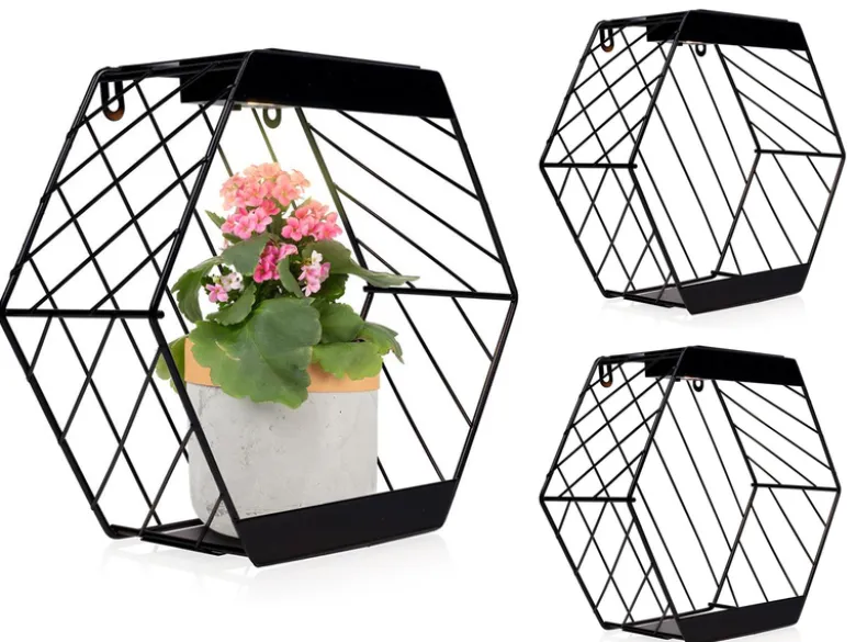 2er Set Solar Wandleuchten für Pflanzen aus Stahl Gitter in Schwarz, Höhe 25,5cm