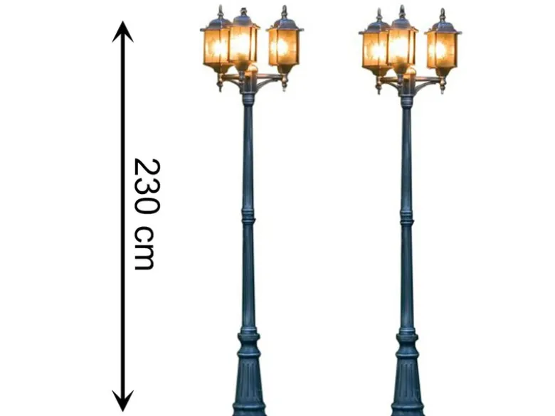 2er Set Straßenlaterne Kandelaber MILANO 230cm, Alu schwarz-silber, Bleikristall