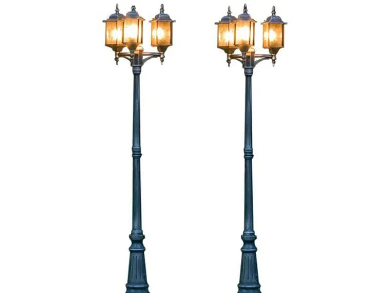 2er Set Straßenlaterne Kandelaber MILANO 230cm, Alu schwarz-silber, Bleikristall