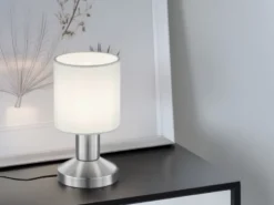 2er SET Tischleuchten mit Touchfunktion und Stoffschirm Weiß, Höhe 18cm