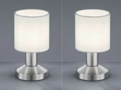 2er SET Tischleuchten mit Touchfunktion und Stoffschirm Weiß, Höhe 18cm