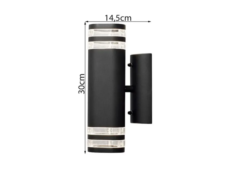 2er-Set Up-Down Wandleuchte MODENA Aluminium schwarz, GU10, Höhe 28,5 cm, IP44